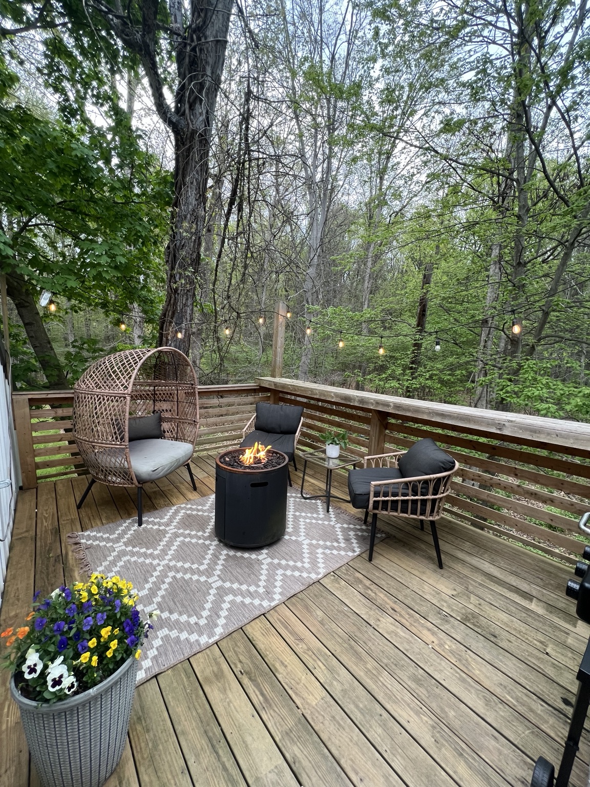 The private deck at dusk